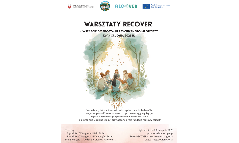 Zaproszenie dla studentów kierunku Pedagogika na warsztaty RECOVER „Wsparcie dobrostanu psychicznego młodzieży”